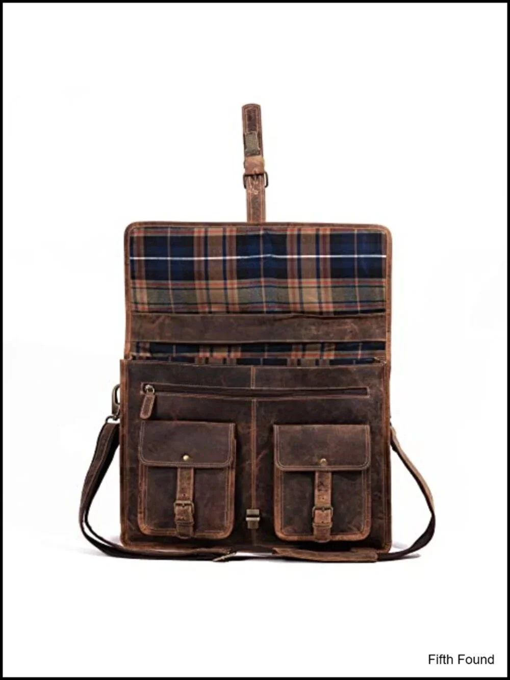 18 Inch Buffalo Leather Laptop Briefcase Messenger Bag Multi Section Unisex